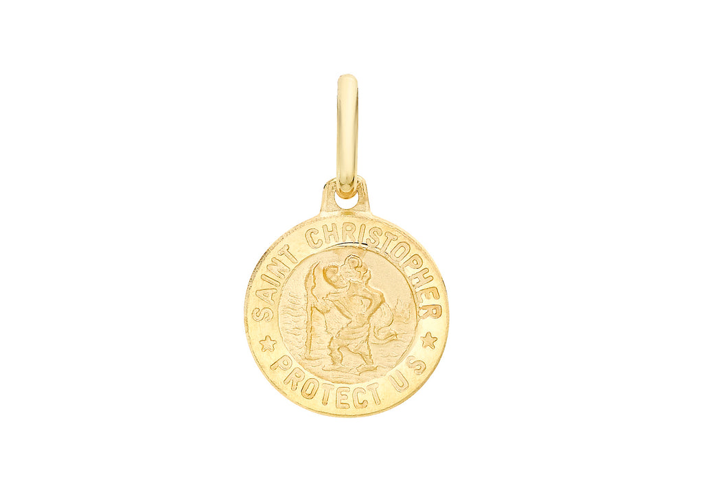 9ct Yellow Gold St Christopher Round Medal Satin Pendant