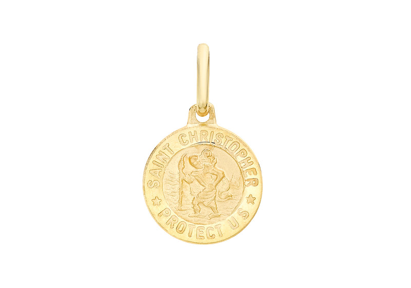 9ct Yellow Gold St Christopher Round Medal Satin Pendant