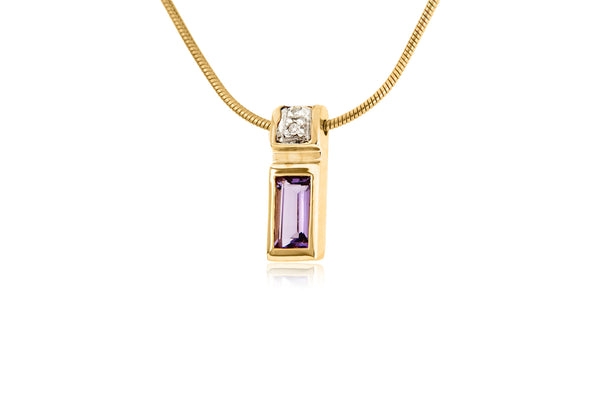 9ct Yellow Gold Diamond and Amethyst Pendant on Snake Chain Necklace  41m/16"9