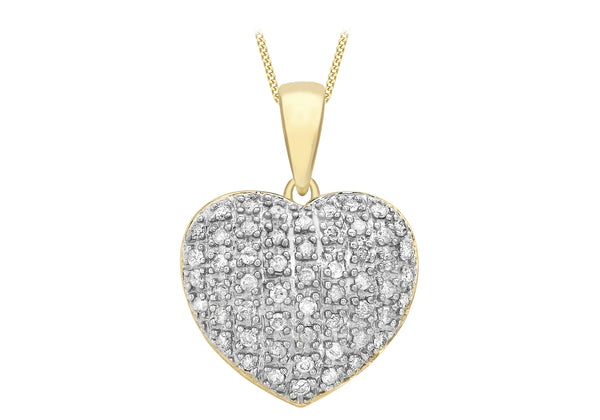 9ct Yellow Gold 0.50ct Pave Set Diamond 17mm x 23mm Heart Pendant