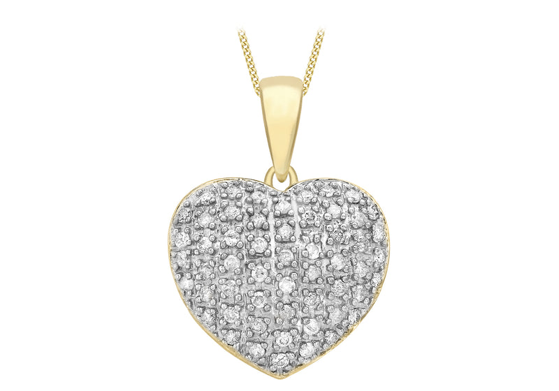 9ct Yellow Gold 0.50ct Pave Set Diamond 17mm x 23mm Heart Pendant
