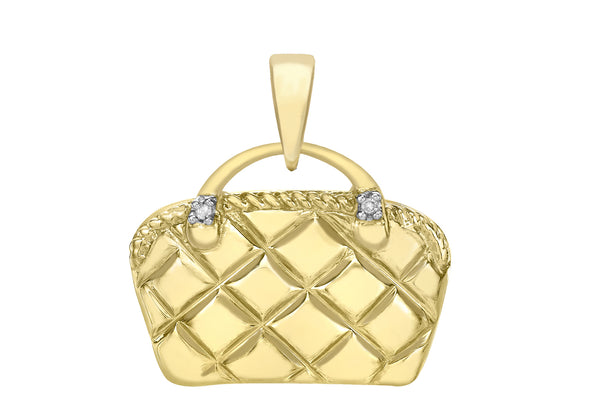 9ct Yellow Gold 0.08t Diamond Handbag Pendant