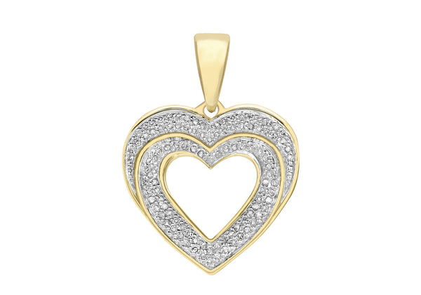 9ct Yellow Gold 0.25t Pave Set Diamond Open-Heart Pendant