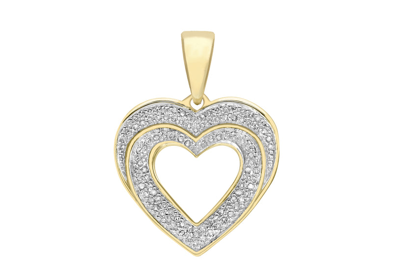 9ct Yellow Gold 0.25t Pave Set Diamond Open-Heart Pendant