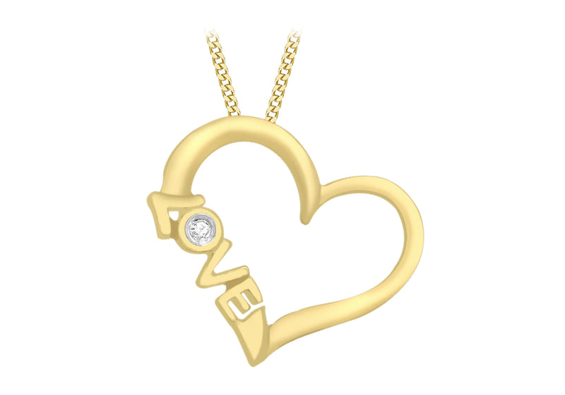 9ct Yellow Gold Diamond Set Love Heart Slider Pendant