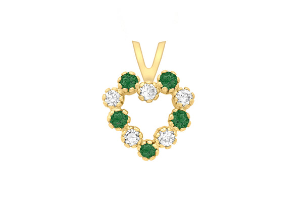 9ct Yellow Gold White and Green Zirconia  Heart Pendant