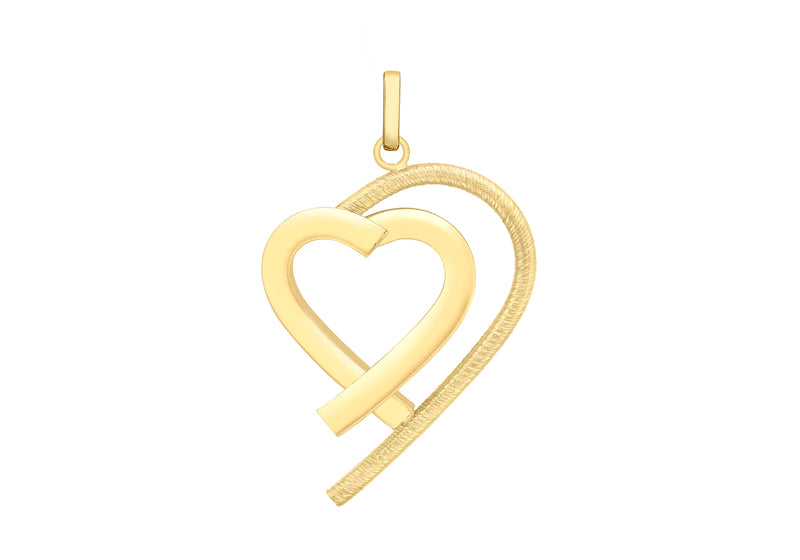 9ct Yellow Gold Triangular Tube Heart & Shadow Pendant