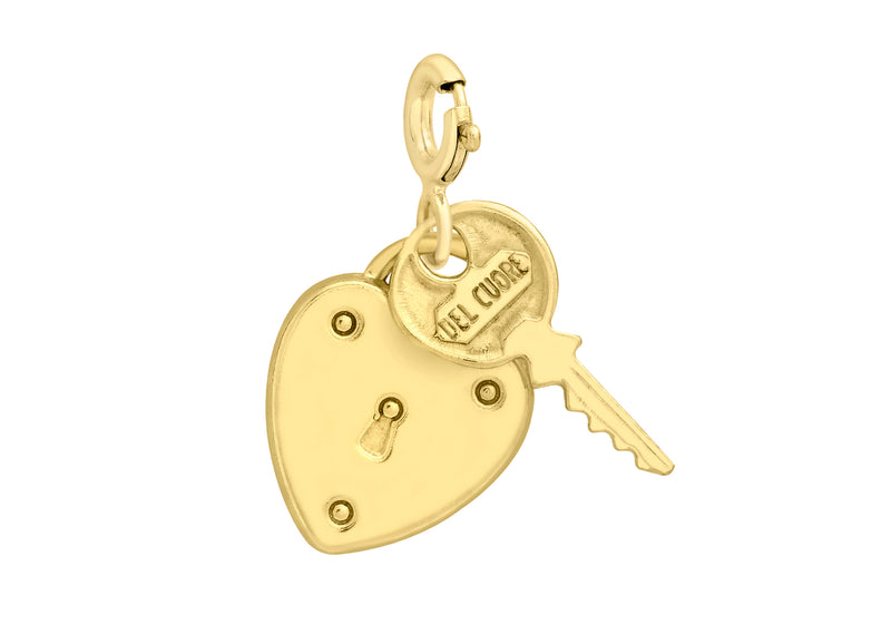 9ct Yellow Gold Heart Lock & Key Spring-Ring Charm