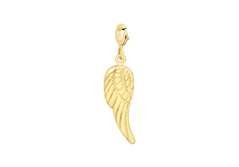 9ct Yellow Gold 9mm x 29mm Angel Wing Spring-Ring Charm Pendant