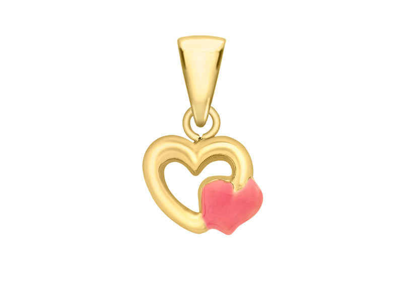 9ct Yellow Gold Pink Enamel Heart Pendant