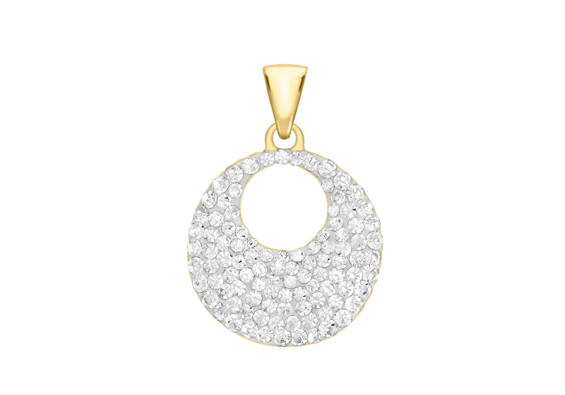 9ct Yellow Gold 17mm Crystalique Disc Pendant