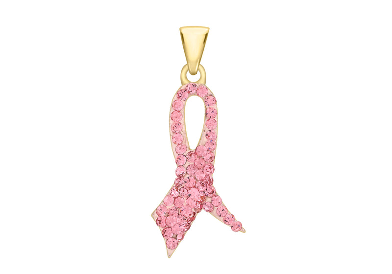 9ct Yellow Gold Pink Crystalique Ribbon Pendant