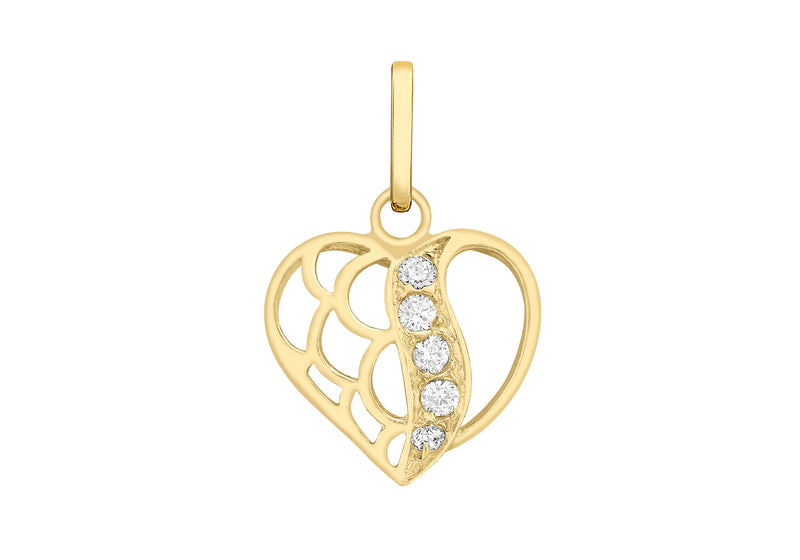 9ct Yellow Gold Zirconia  Open-Heart Pendant