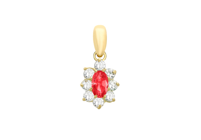 9ct Yellow Gold Oval Red and White Zirconia  8mm x 16mm Pendant