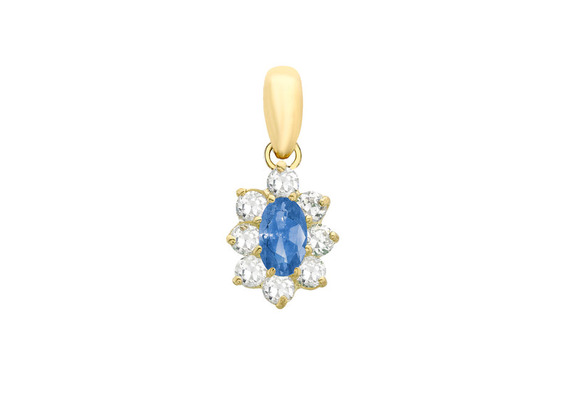 9ct Yellow Gold Blue & White Oval Blue Zirconia Pendant