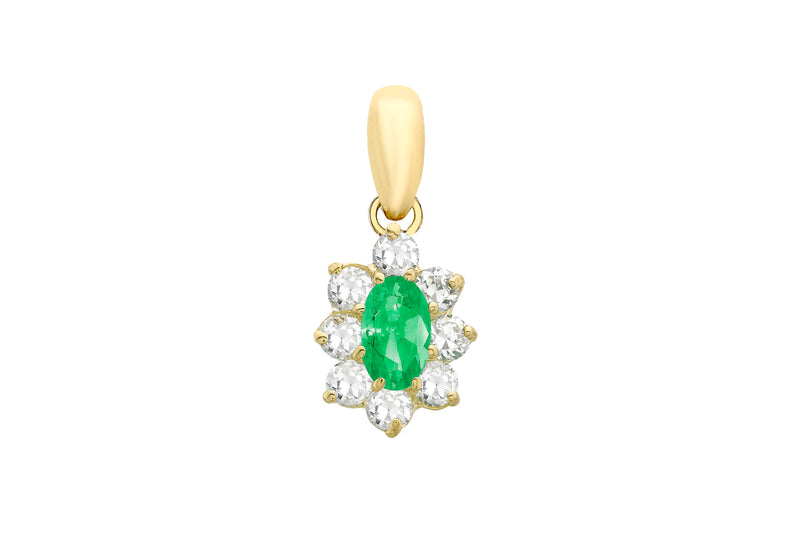 9ct Yellow Gold Oval Green and White Zirconia Pendant