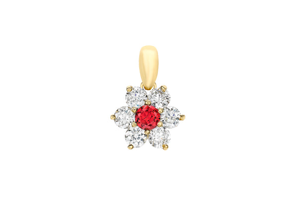 9ct Yellow Gold Red and White Zirconia  Flower Cluster Pendant