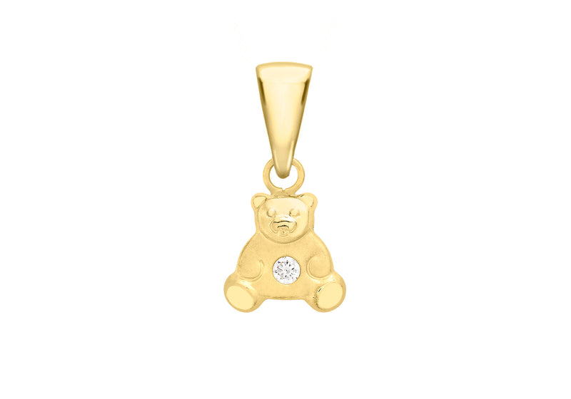 9ct Yellow Gold Satin Zirconia  Teddy Bear Pendant