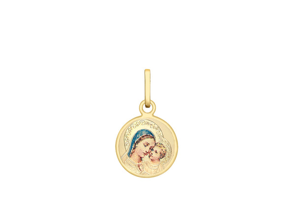 9ct Yellow Gold 11mm Madonna & hild Round Satin Pendant