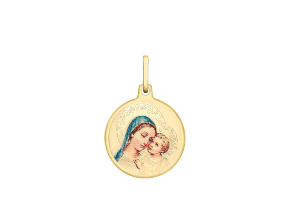 9ct Yellow Gold Madonna & Child Round Satin Pendant