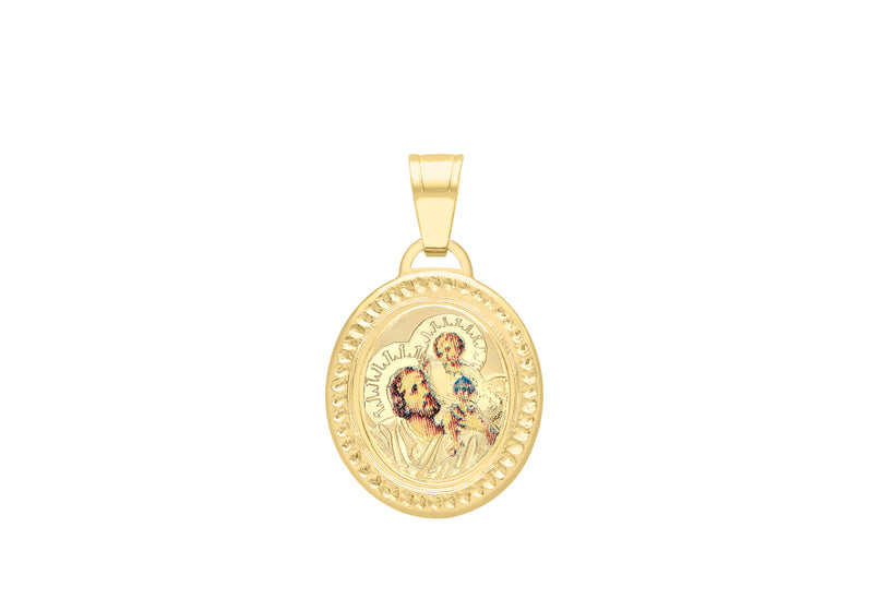 9ct Yellow Gold St Christopher Oval Satin Pendant