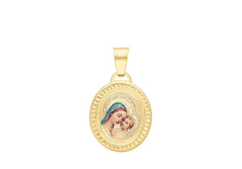 9ct Yellow Gold 15mm Madonna & hild Oval Satin Pendant