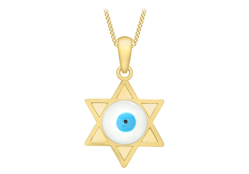 9ct Yellow Gold Enamel Evil Eye 'Star Of David' Pendant