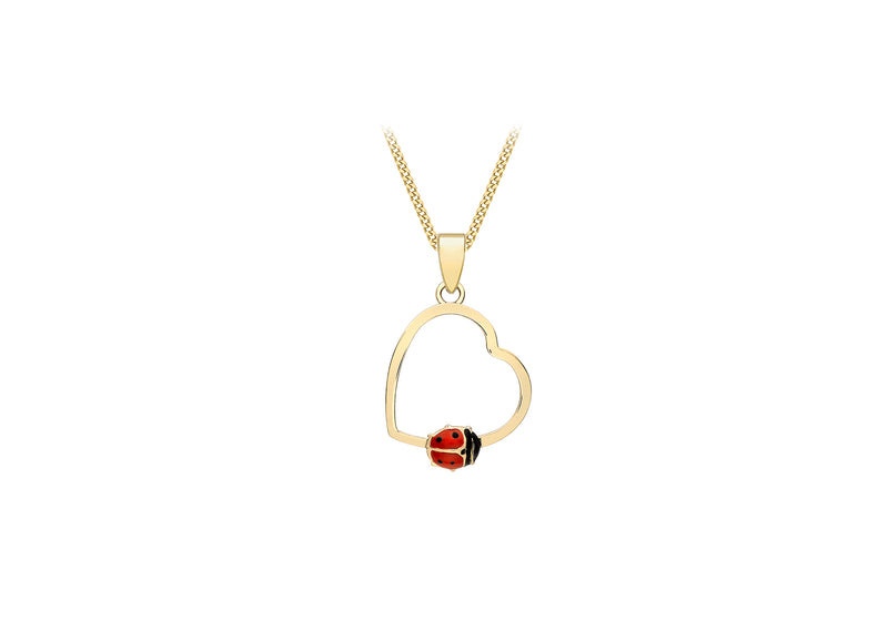 9ct Yellow Gold 11.6mm x 19.2mm Open-Heart and Ladybird Pendant