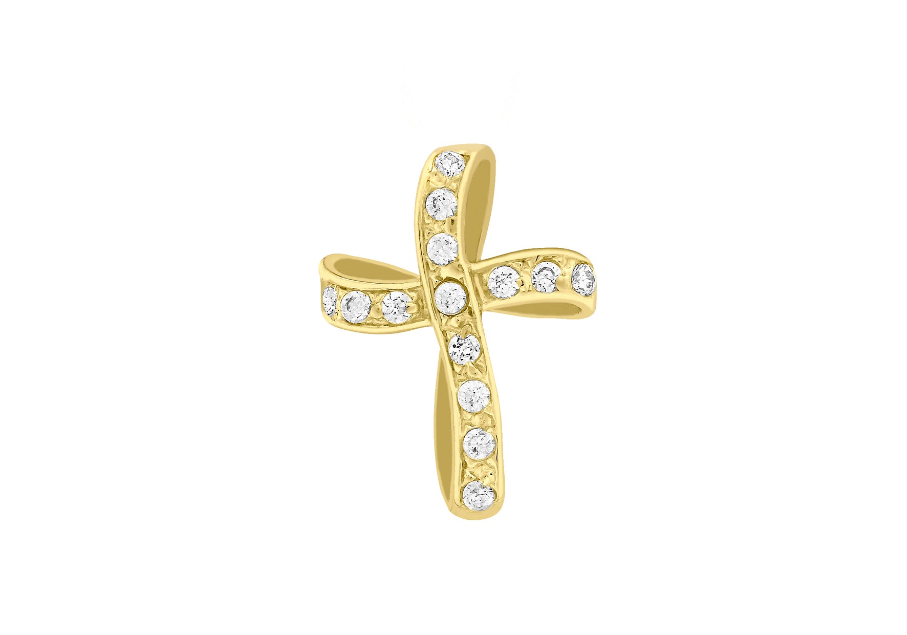 9ct Yellow Gold Twisted Zirconia  Cross Pendant