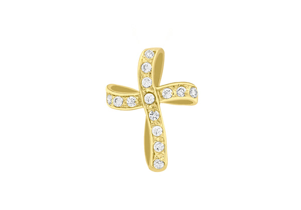 9ct Yellow Gold Twisted Zirconia  Cross Pendant