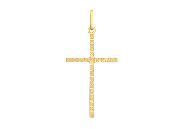 9ct Yellow Gold 18mm x 37mm Diamond Cut Slim Cross Pendant