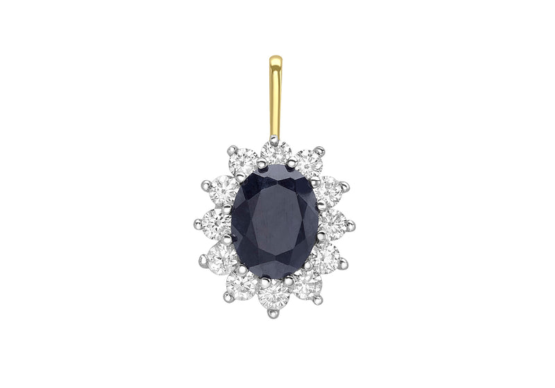 9ct Yellow Gold Sapphire and Zirconia Cluster Pendant