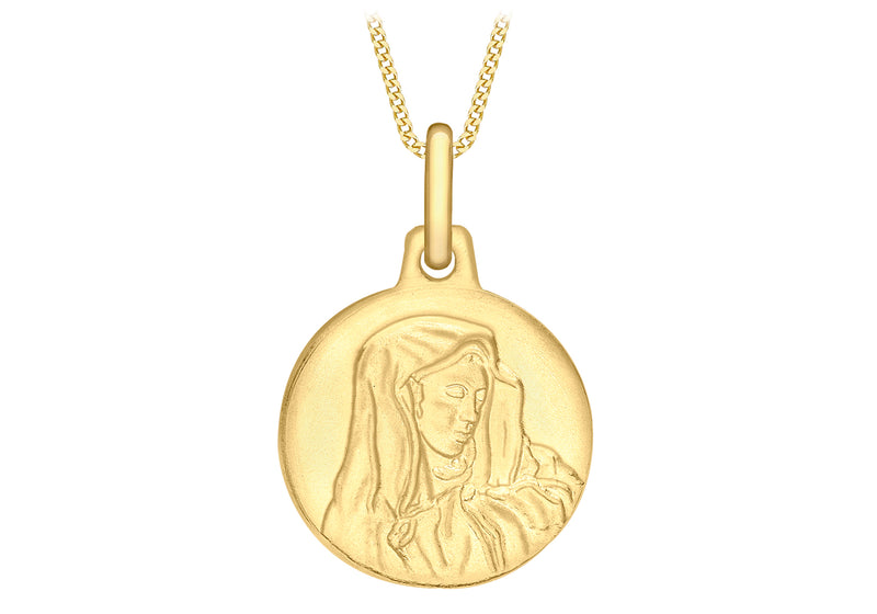 9ct Yellow Gold 12mm 'Holy Mary' Disc Pendant