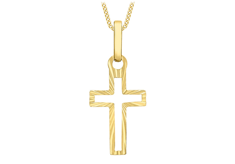 9ct Yellow Gold 9mm x 21.5mm Diamond Cut CutoCut Cross Pendant