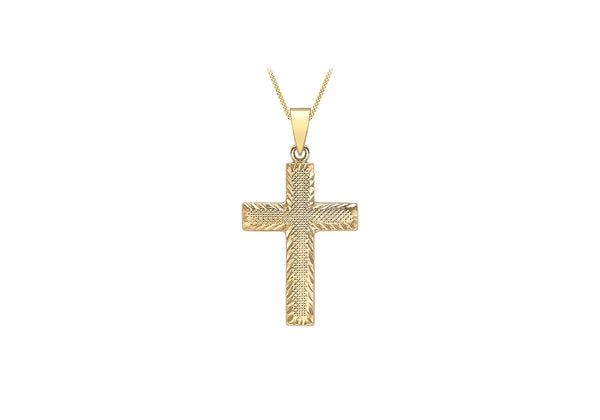 9ct Yellow Gold 17mm x 32.2mm Diamond Cut Textured Cross Pendant