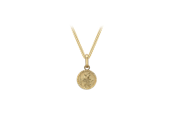9ct Yellow Gold Diamond Cut Satin Round St Christopher Pendant