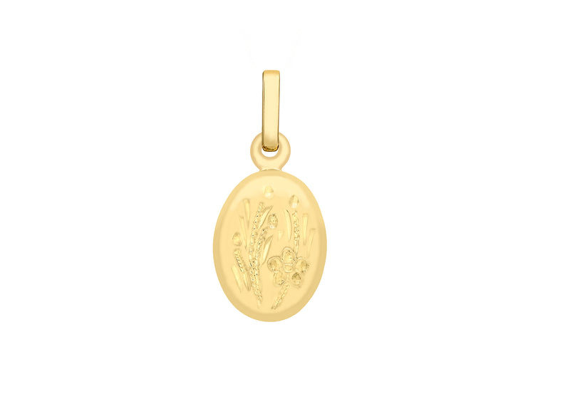 9ct Yellow Gold Engraved Flower Oval Locket