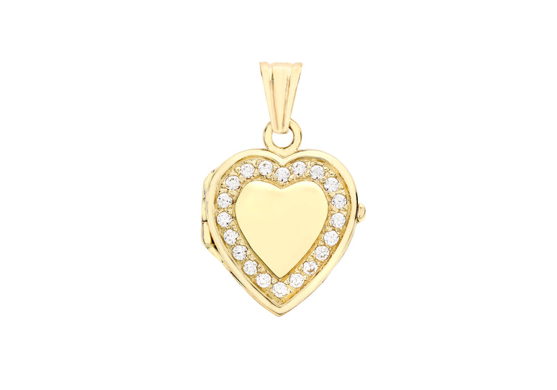 9ct Yellow Gold Zirconia  16mm x 20mm Heart Locket Pendant