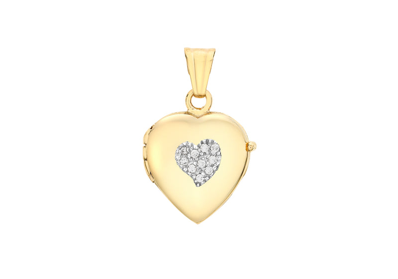 9ct Yellow Gold Zirconia  Heart Detail Heart Locket Pendant