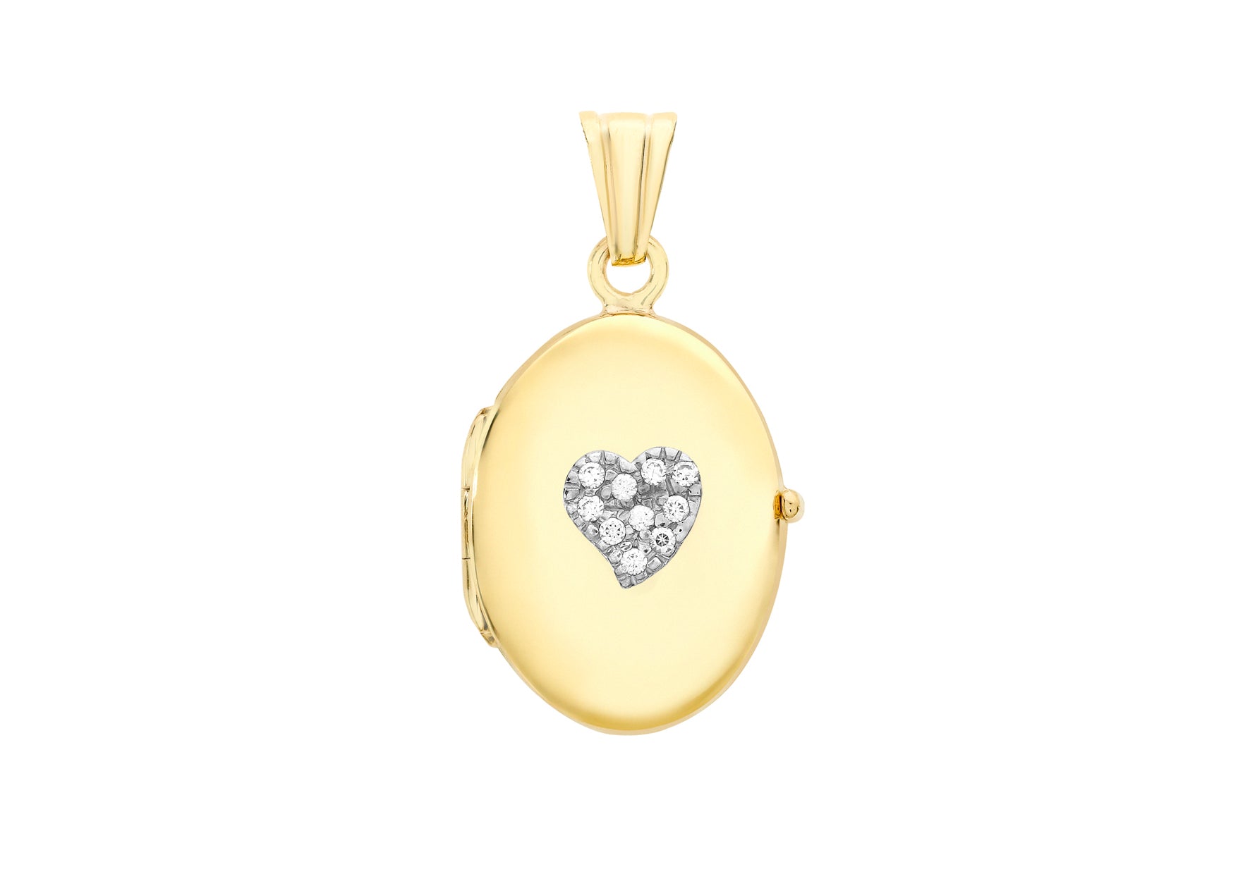 9ct Yellow Gold Zirconia  16mm x 24mm Heart-Detail Oval Locket Pendant