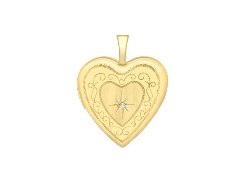 9ct Yellow Gold Diamond Set 20mm x 25mm Etched  Heart Locket