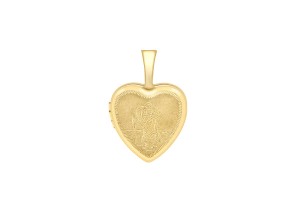 9ct Yellow Gold Small Etched St Christopher Heart Locket