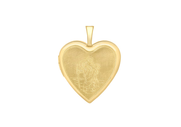 9ct Yellow Gold Etched St Christopher Heart Locket