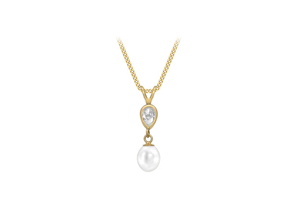 9ct Yellow Gold Fresh Water Pearl and Zirconia  6mm x 22.7mm Pendant