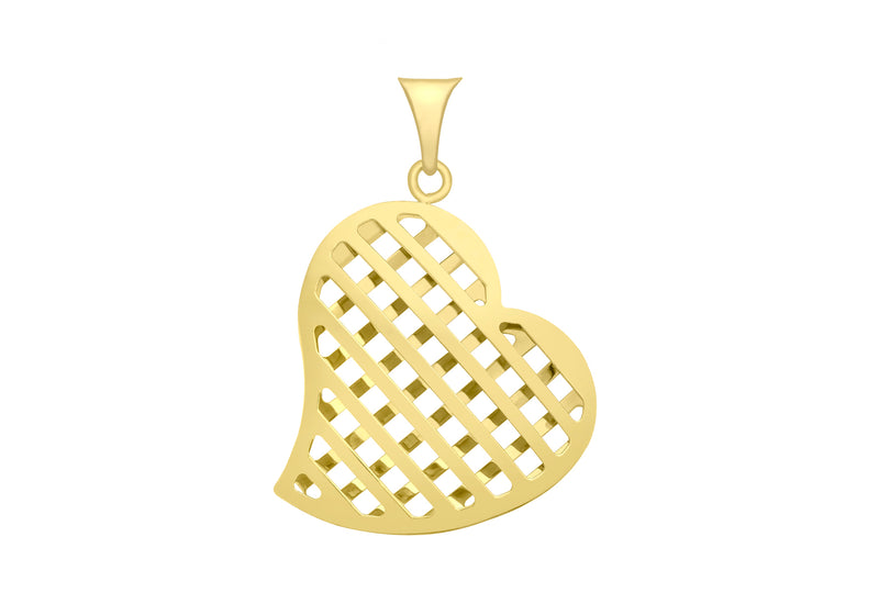 9ct Yellow Gold Slatted Puff Heart Pendant