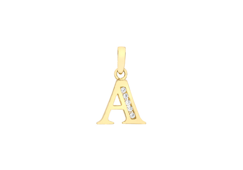 9ct Yellow Gold Zirconia  10mm x 12mm 'A' Initial Pendant