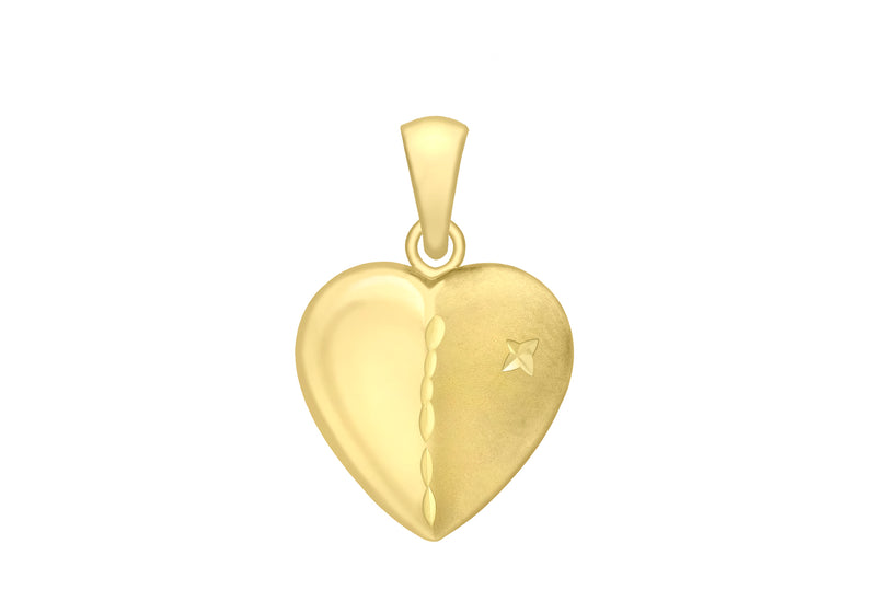 9ct Yellow Gold Satin Polished Diamond Cut Heart Pendant