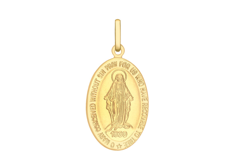 9ct Yellow Gold 13mm x 28mm Oval Holy Mary Pendant