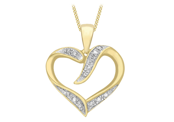 9ct Yellow Gold 0.08t Diamond Open-Heart Pendant