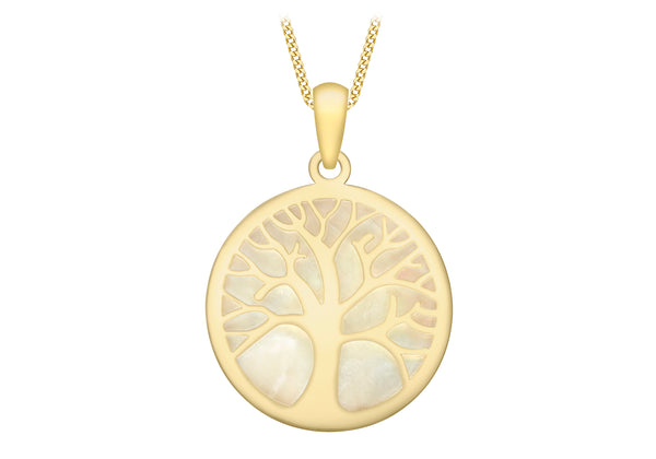 9ct Yellow Gold Mother of Pearl 17.2mm 'Tree of Life' Pendant